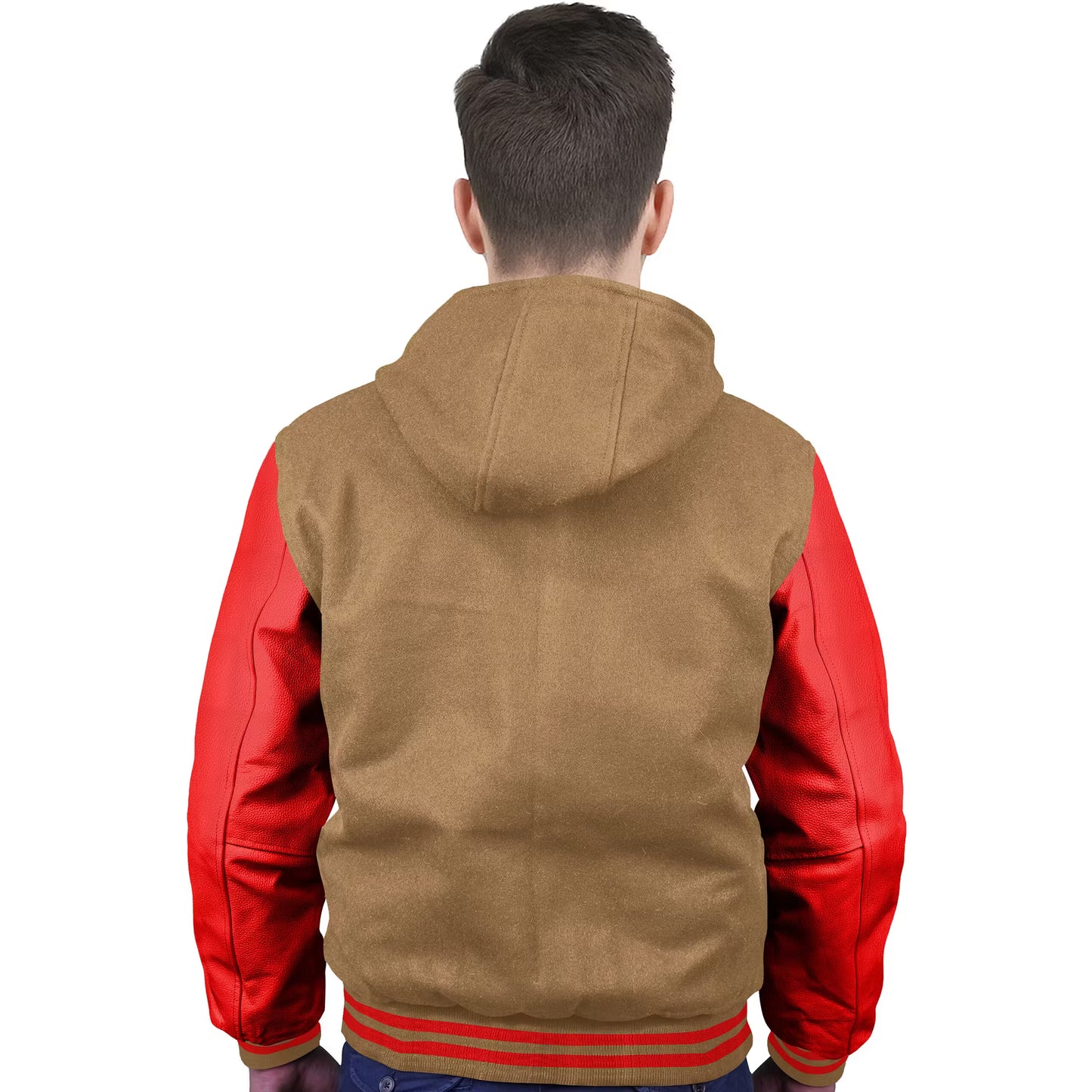 Red-Leather Sleeves & Wool Body (Hoodie)