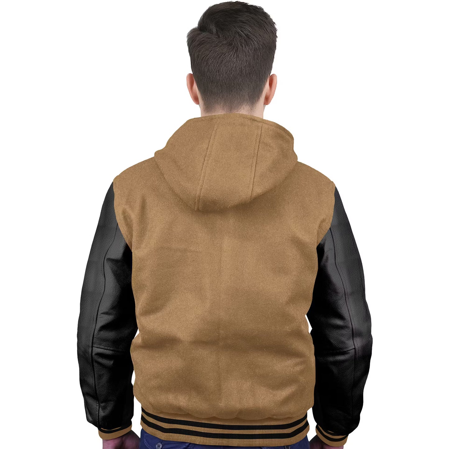 Black-Leather Sleeves & Wool Body (Hoodie)