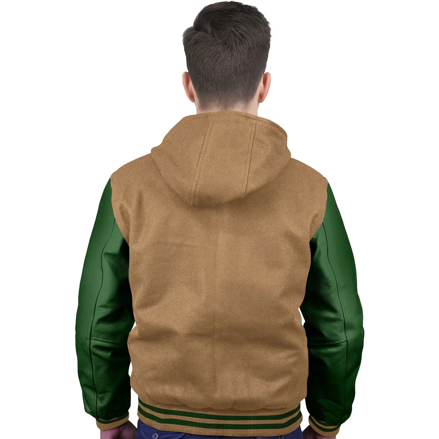 Forest Green-Leather Sleeves & Wool Body (Hoodie)
