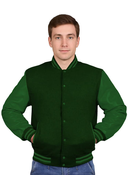 Forest Green-Leather Sleeves & Wool Body