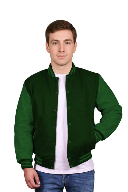 Forest Green-Leather Sleeves & Wool Body