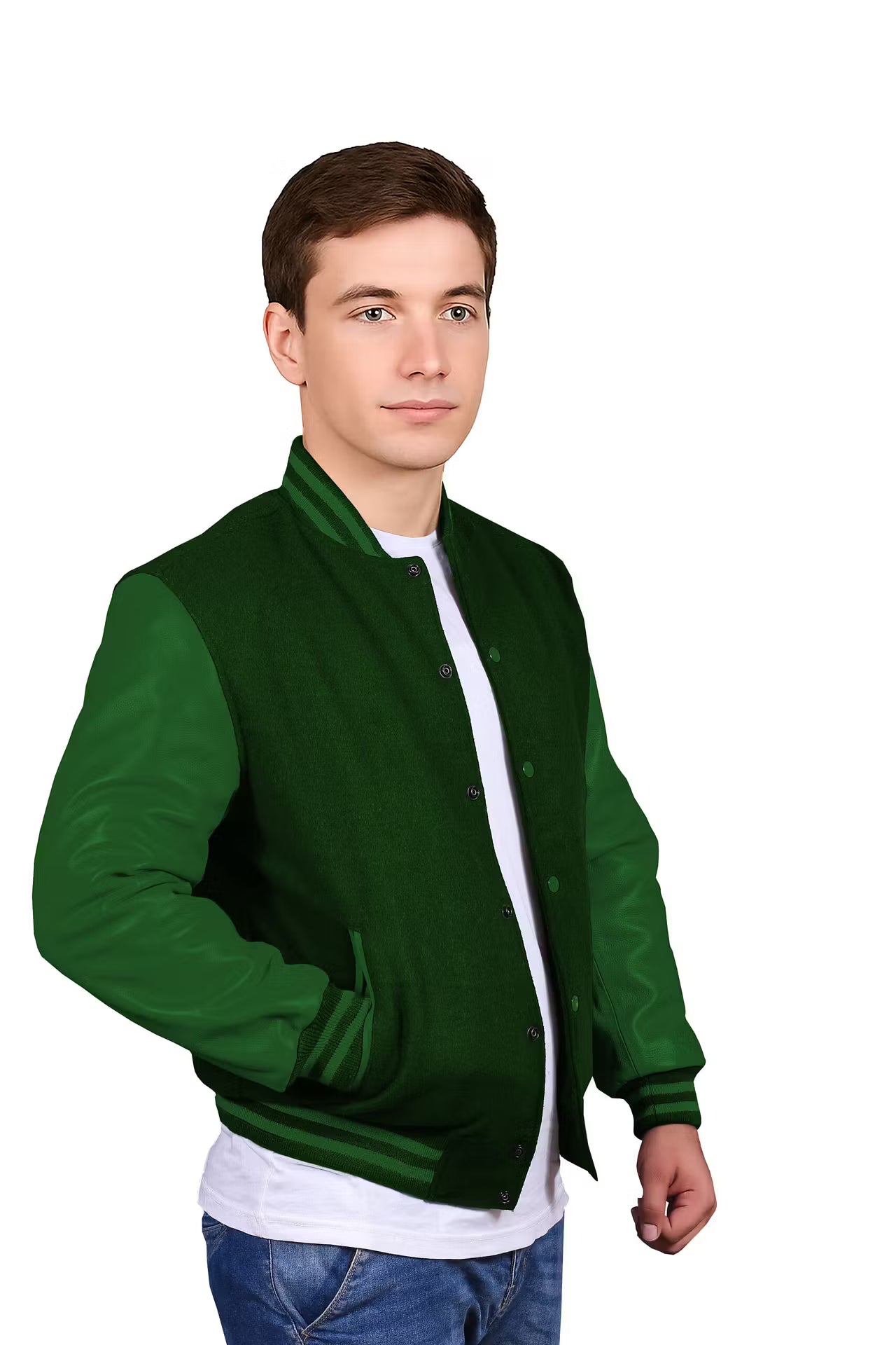 Forest Green-Leather Sleeves & Wool Body