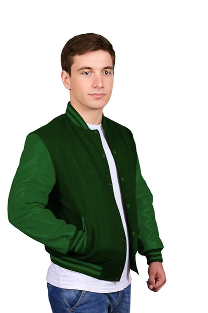 Forest Green-Leather Sleeves & Wool Body