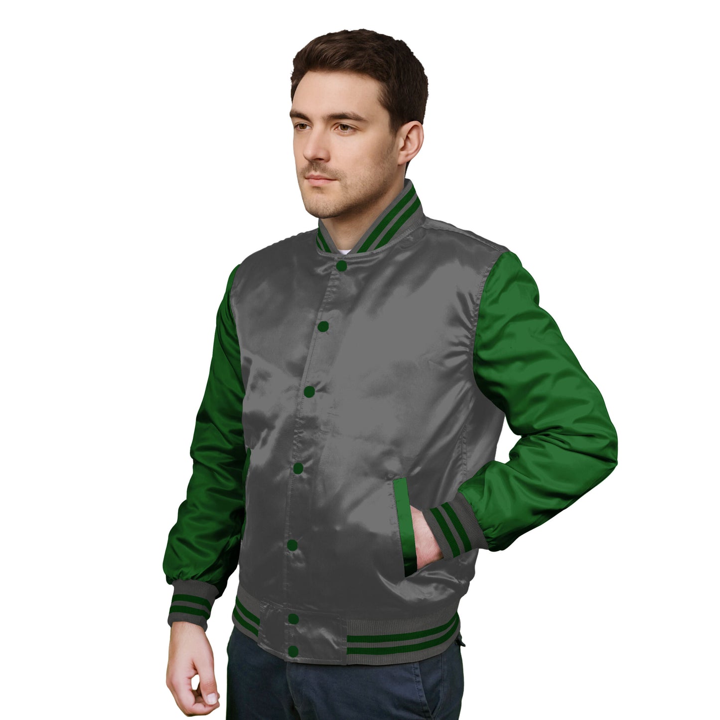 Forest Green-Satin Sleeves & Satin Body