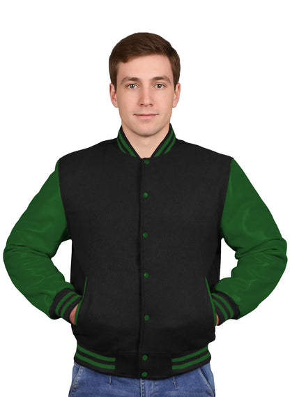 Forest Green-Leather Sleeves & Wool Body