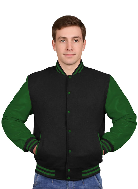 Forest Green-Leather Sleeves & Wool Body