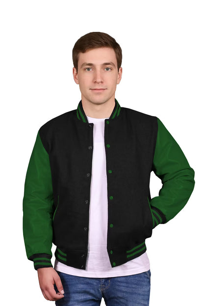Forest Green-Leather Sleeves & Wool Body