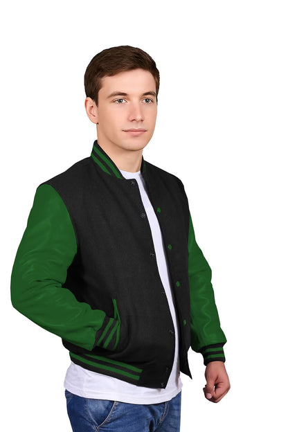 Forest Green-Leather Sleeves & Wool Body