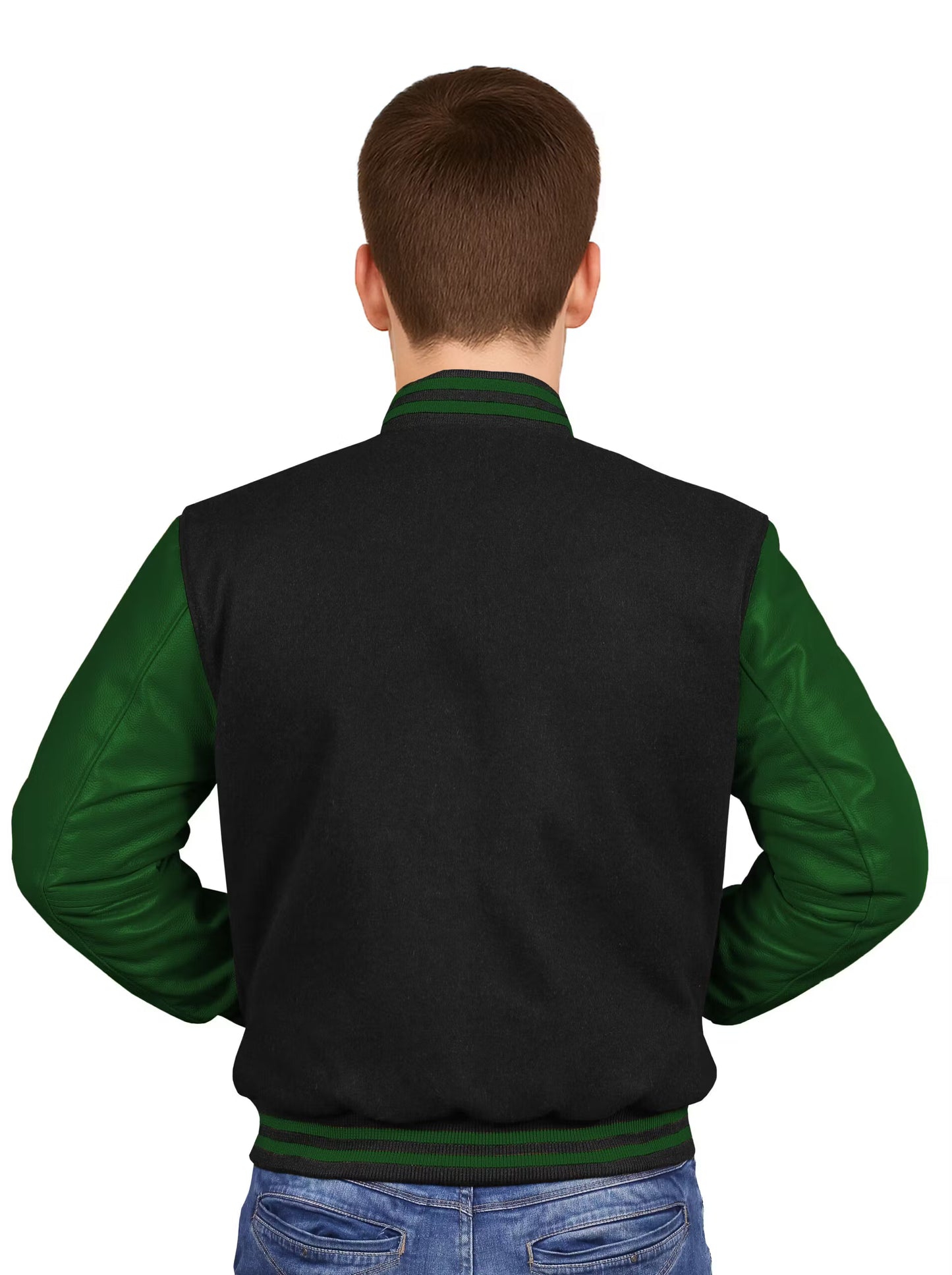 Forest Green-Leather Sleeves & Wool Body