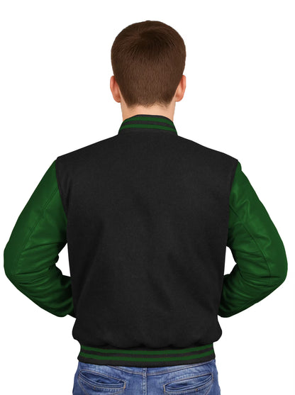 Forest Green-Leather Sleeves & Wool Body