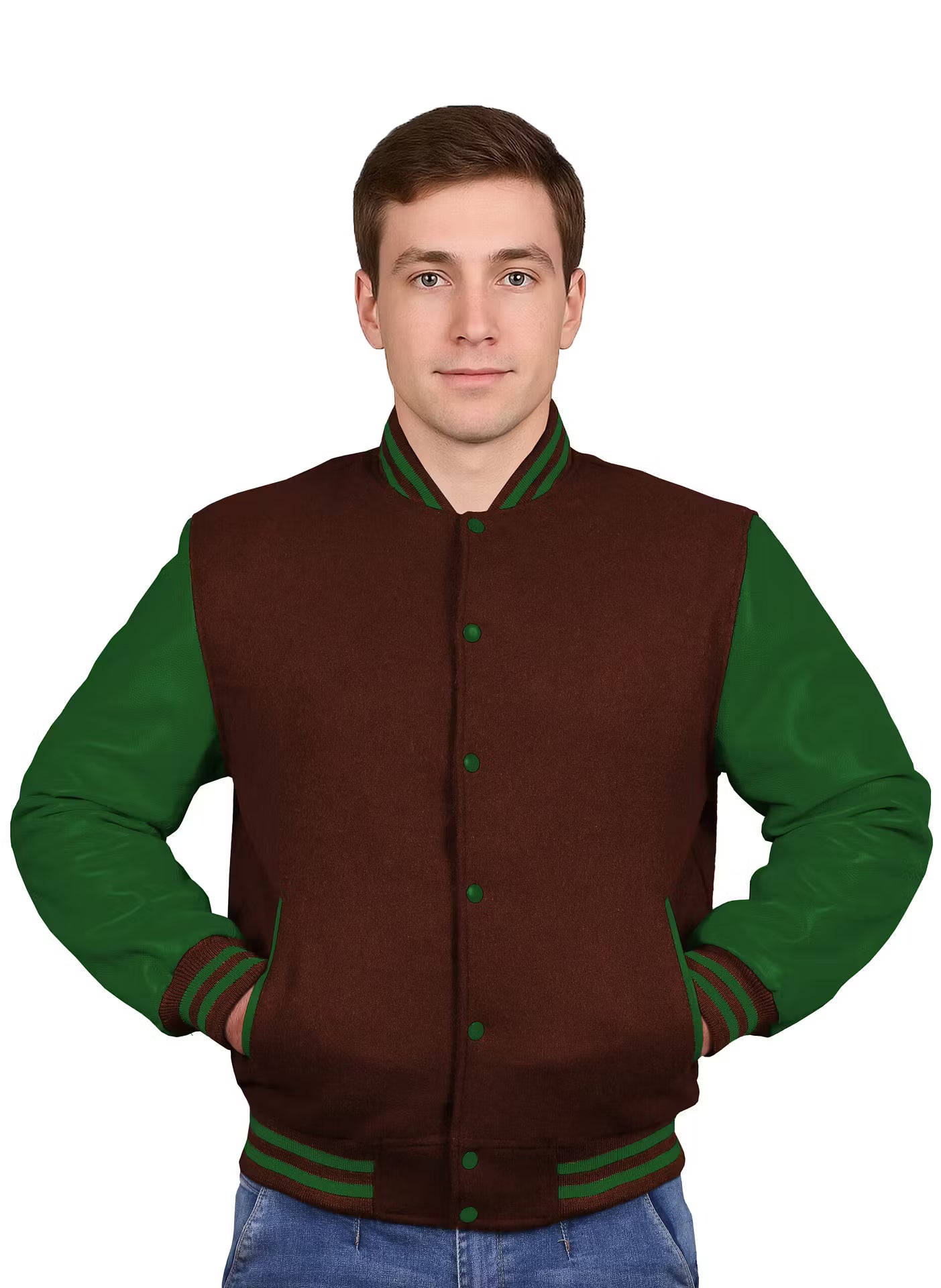 Forest Green-Leather Sleeves & Wool Body