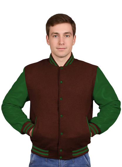 Forest Green-Leather Sleeves & Wool Body