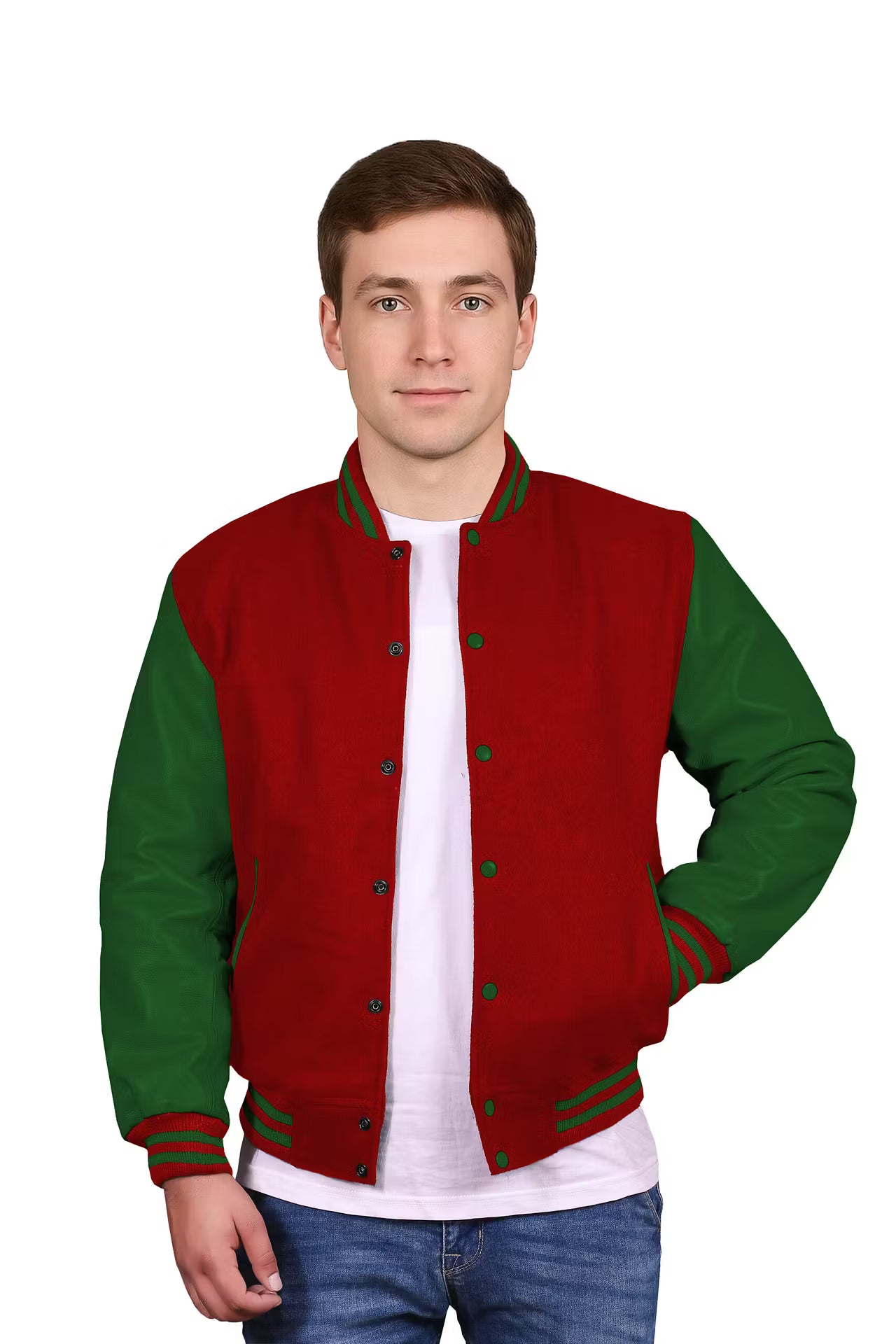 Forest Green-Leather Sleeves & Wool Body