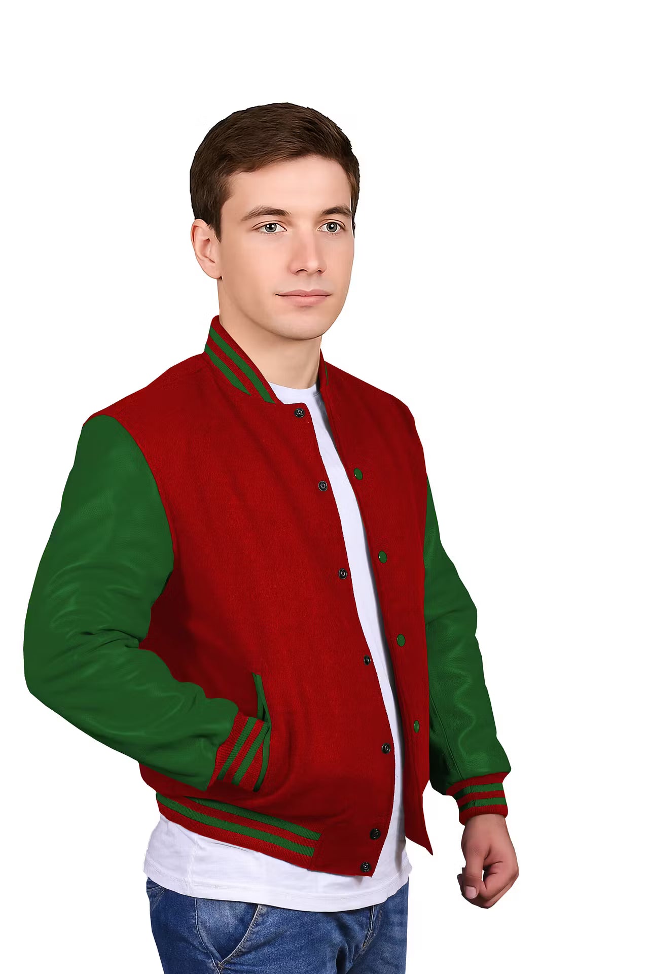 Forest Green-Leather Sleeves & Wool Body