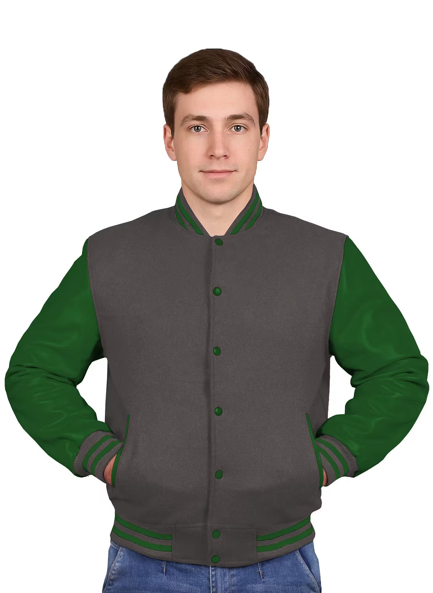 Forest Green-Leather Sleeves & Wool Body