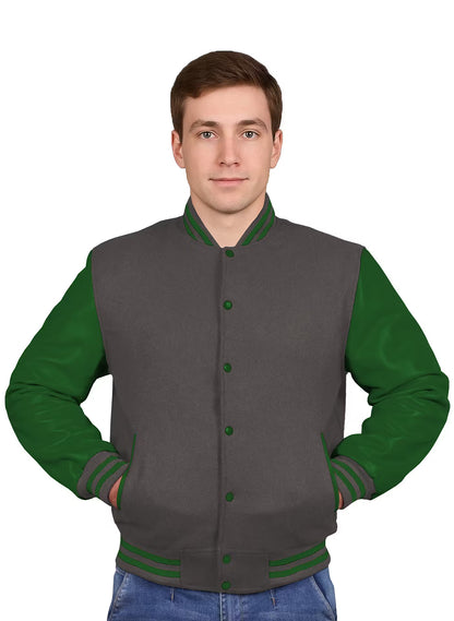Forest Green-Leather Sleeves & Wool Body
