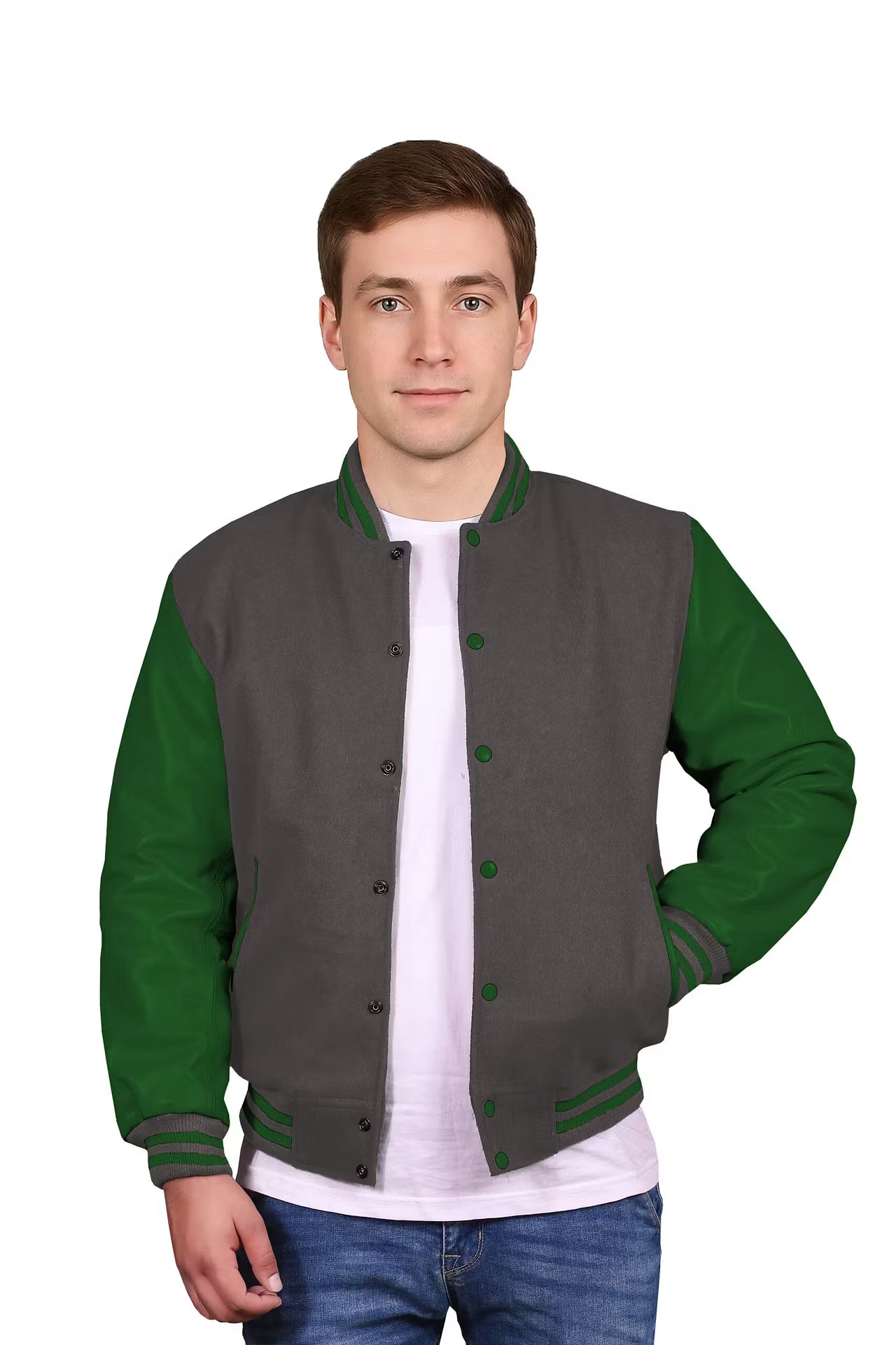 Forest Green-Leather Sleeves & Wool Body