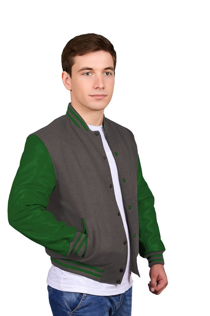 Forest Green-Leather Sleeves & Wool Body