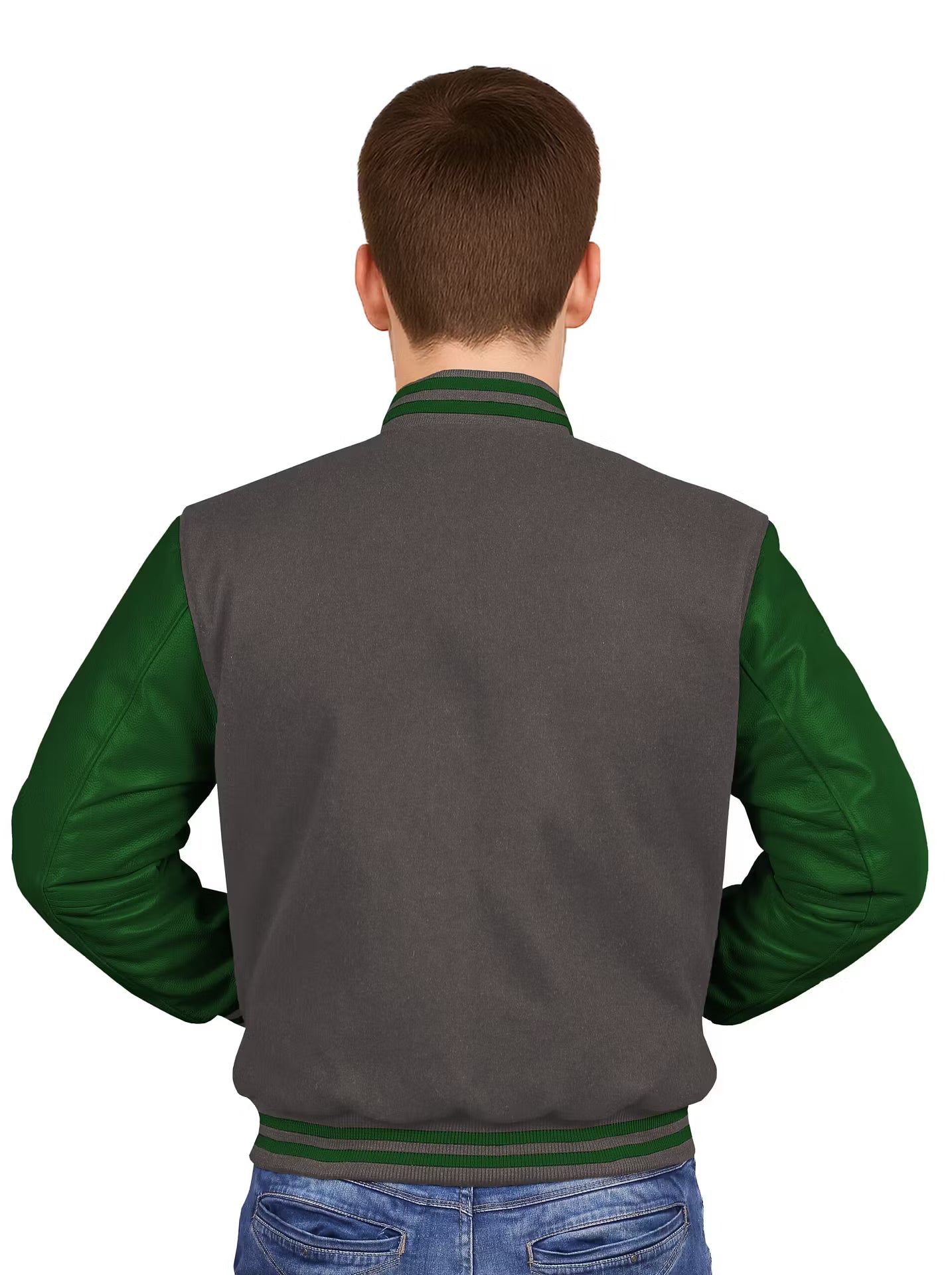 Forest Green-Leather Sleeves & Wool Body