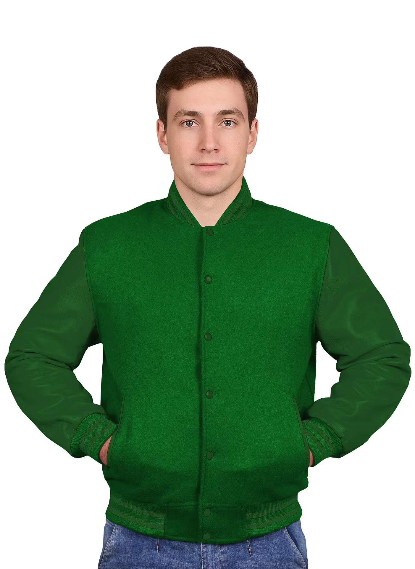Forest Green-Leather Sleeves & Wool Body