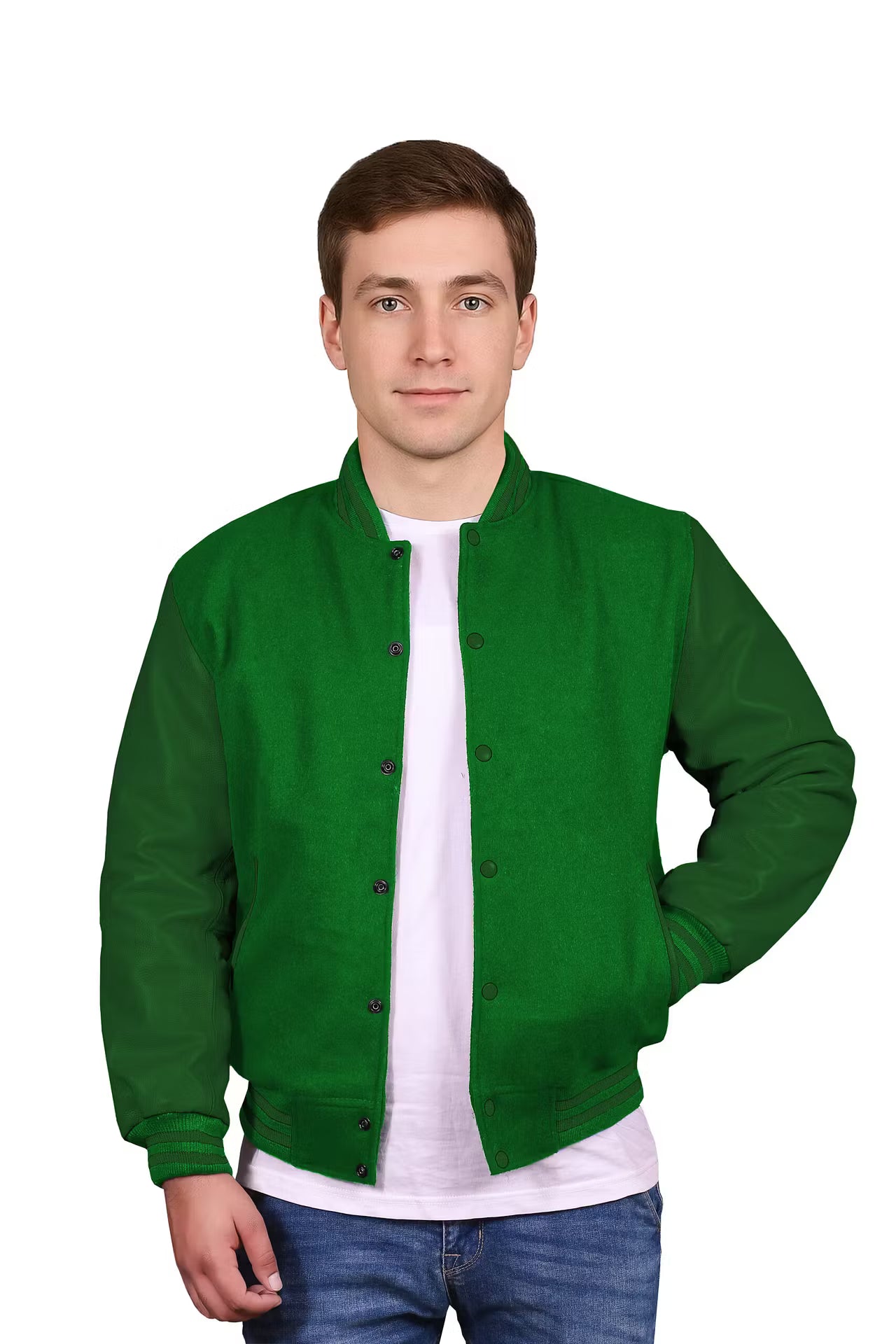 Forest Green-Leather Sleeves & Wool Body