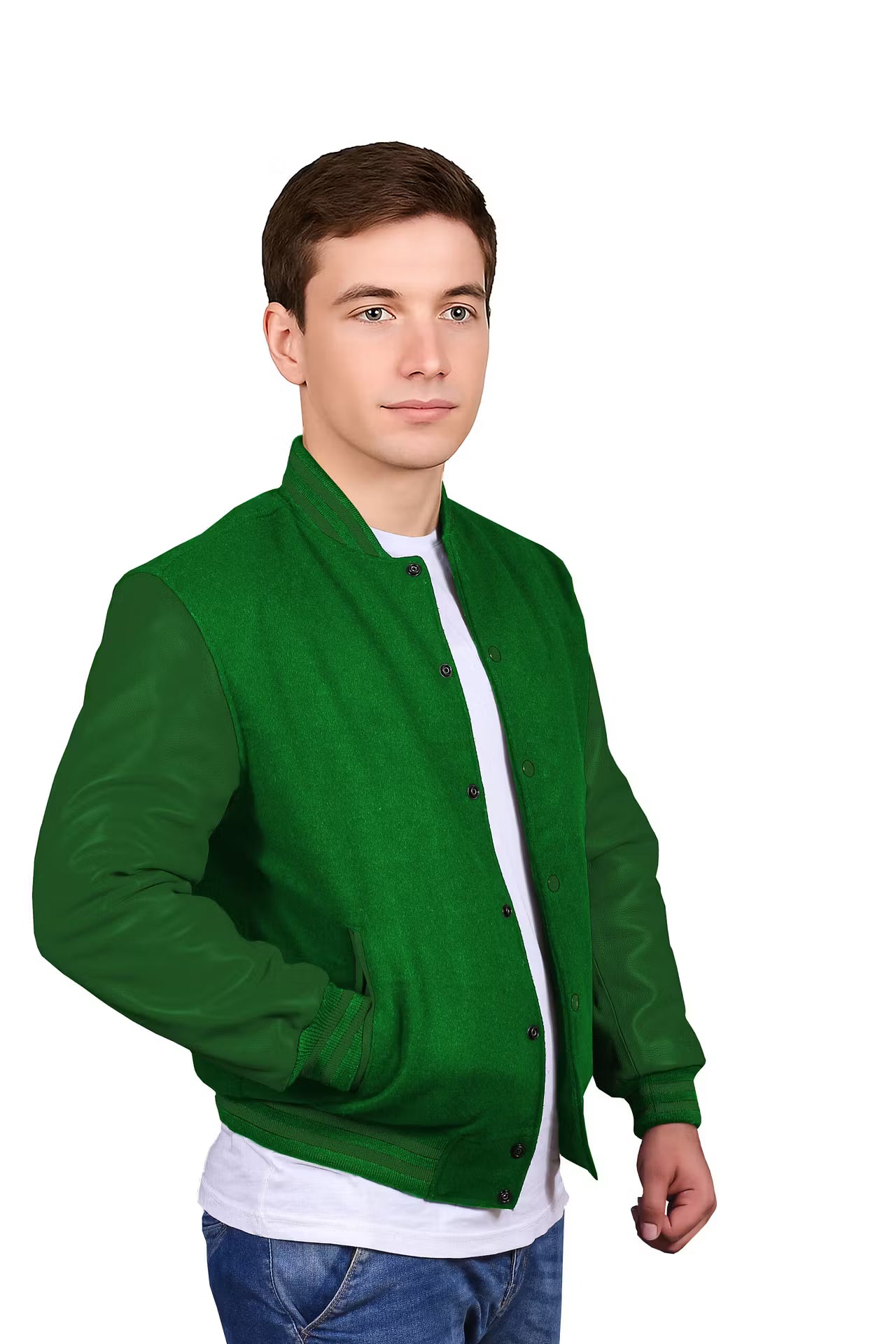 Forest Green-Leather Sleeves & Wool Body