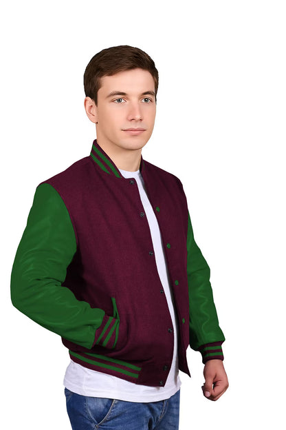 Forest Green-Leather Sleeves & Wool Body