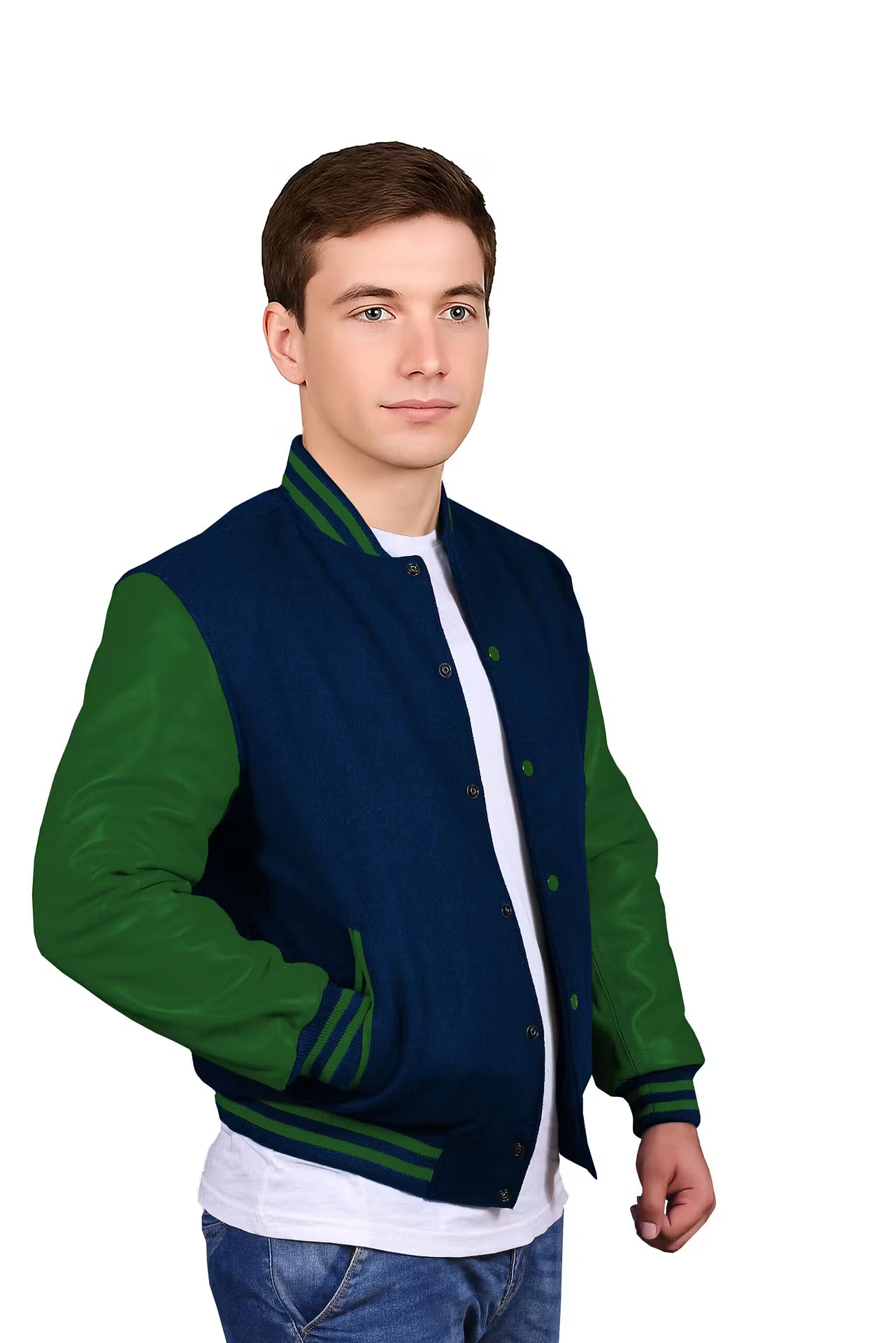 Forest Green-Leather Sleeves & Wool Body