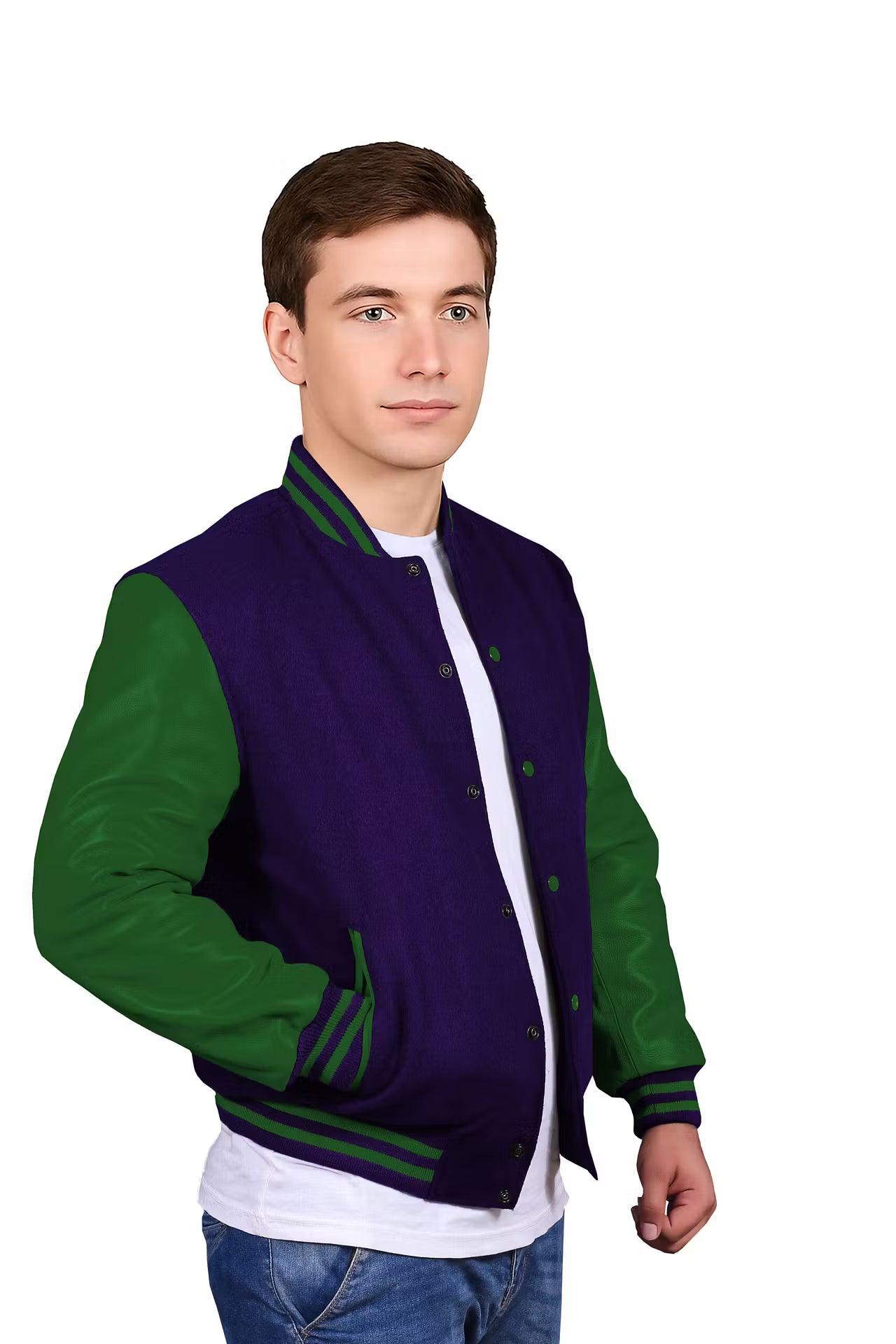 Forest Green-Leather Sleeves & Wool Body