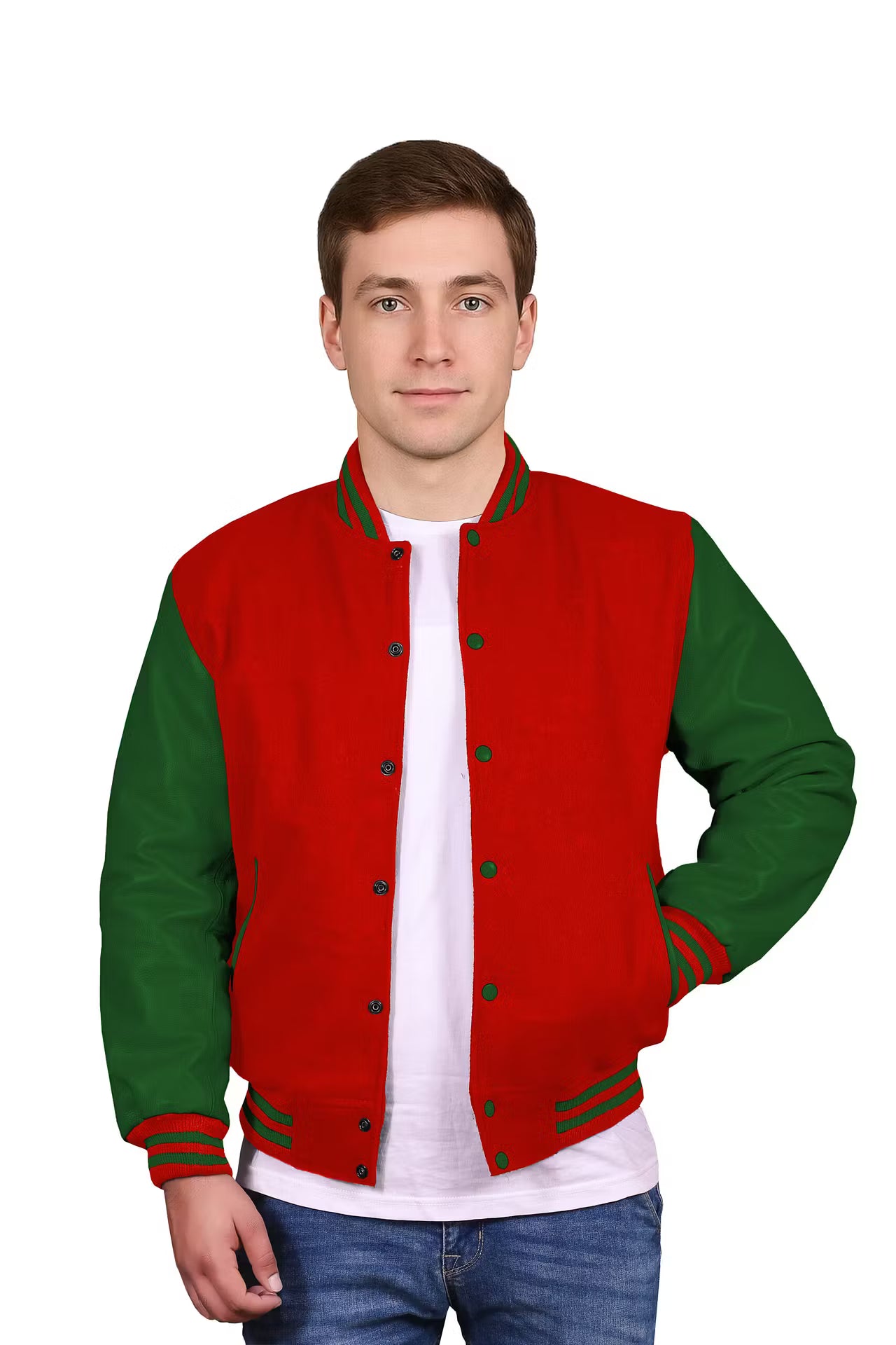 Forest Green-Leather Sleeves & Wool Body