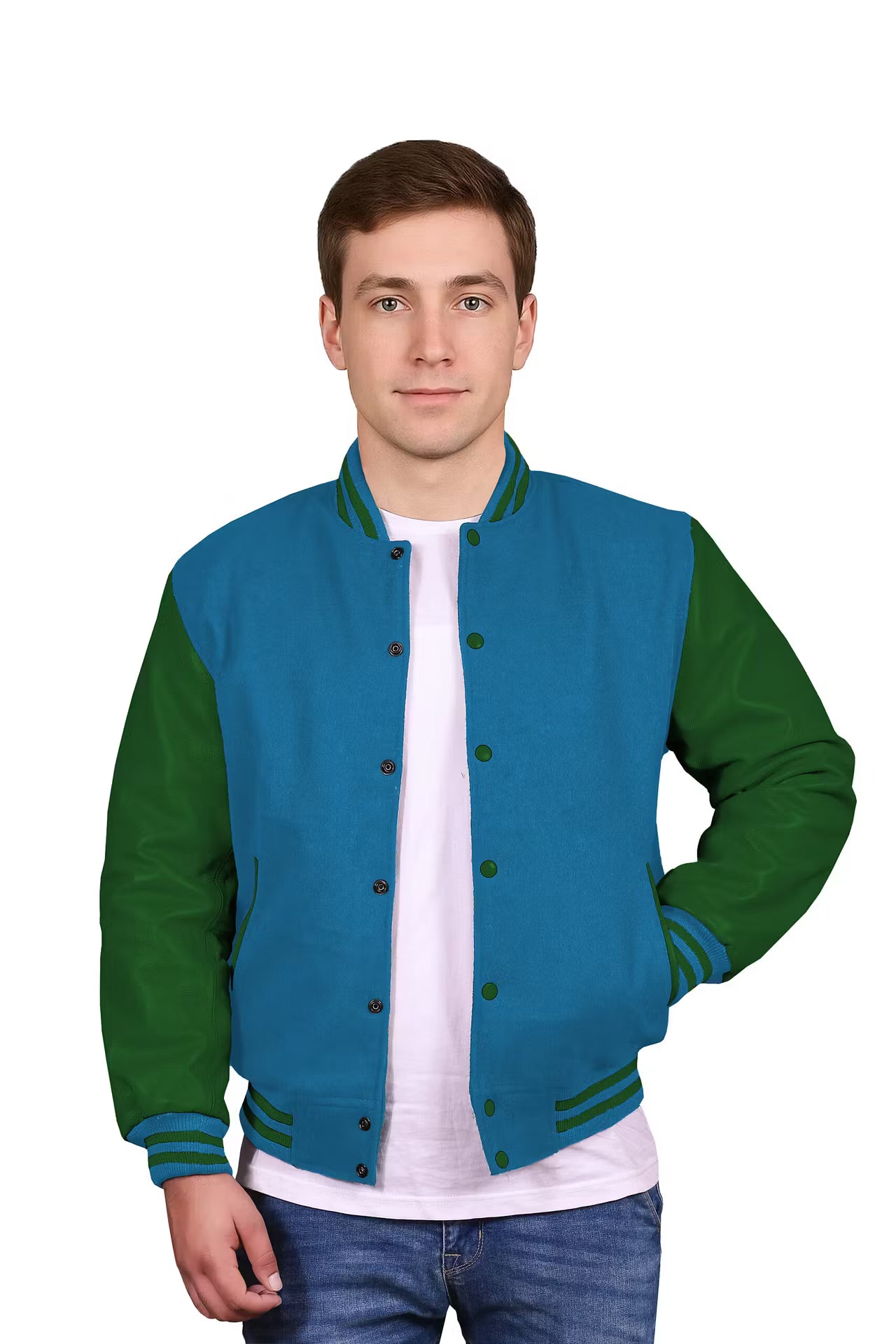 Forest Green-Leather Sleeves & Wool Body