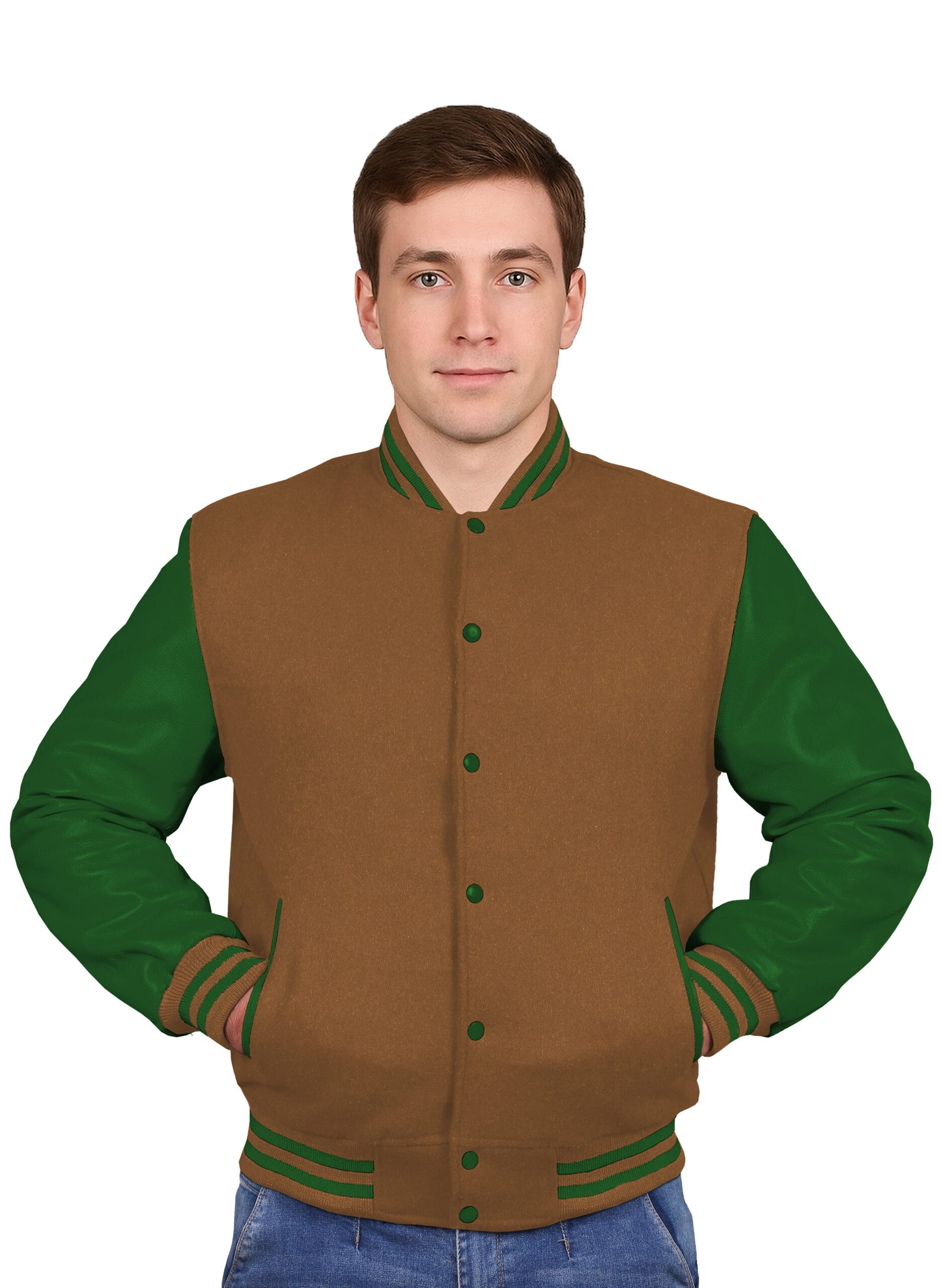 Forest Green-Leather Sleeves & Wool Body