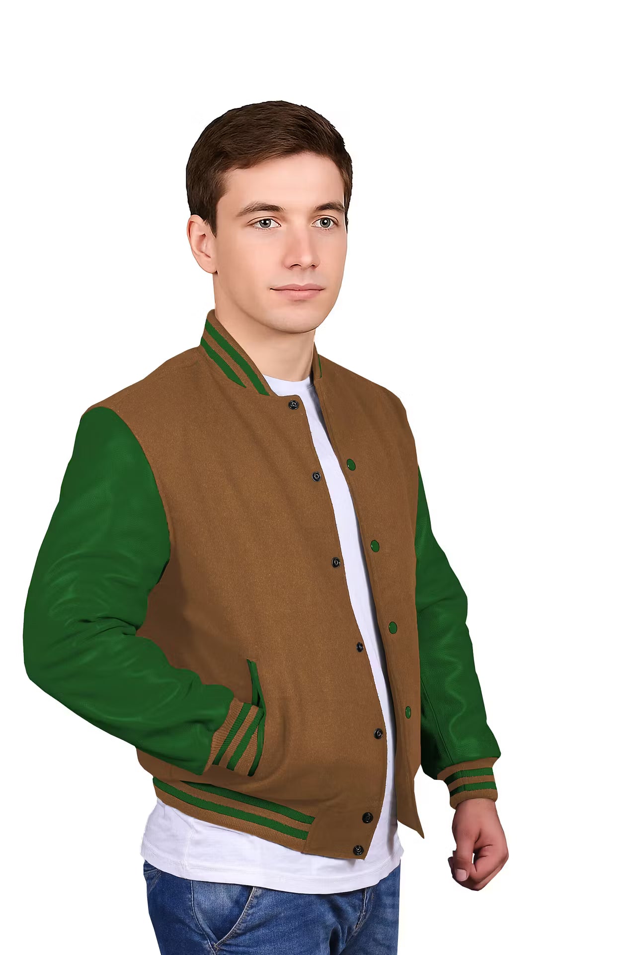 Forest Green-Leather Sleeves & Wool Body