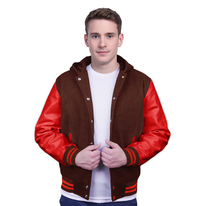Red-Leather Sleeves & Wool Body (Hoodie)