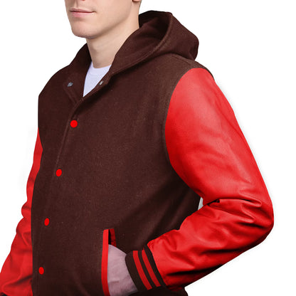 Red-Leather Sleeves & Wool Body (Hoodie)