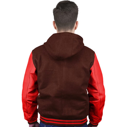 Red-Leather Sleeves & Wool Body (Hoodie)