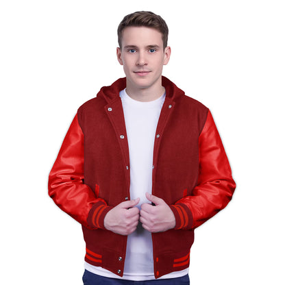 Red-Leather Sleeves & Wool Body (Hoodie)