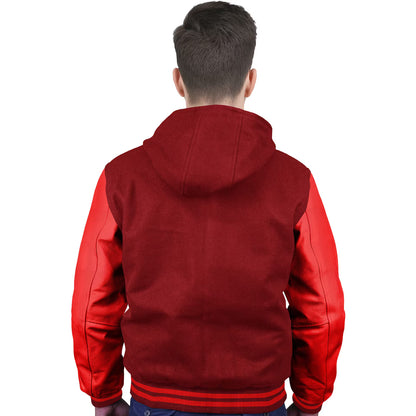 Red-Leather Sleeves & Wool Body (Hoodie)