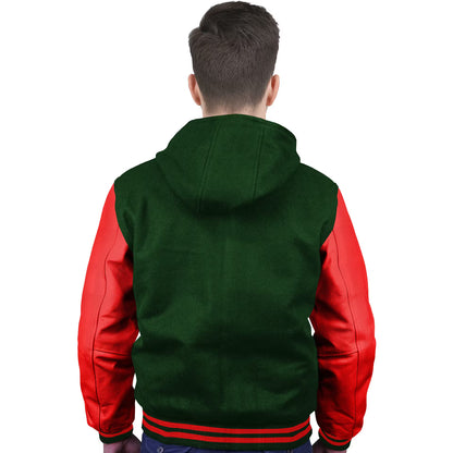 Red-Leather Sleeves & Wool Body (Hoodie)