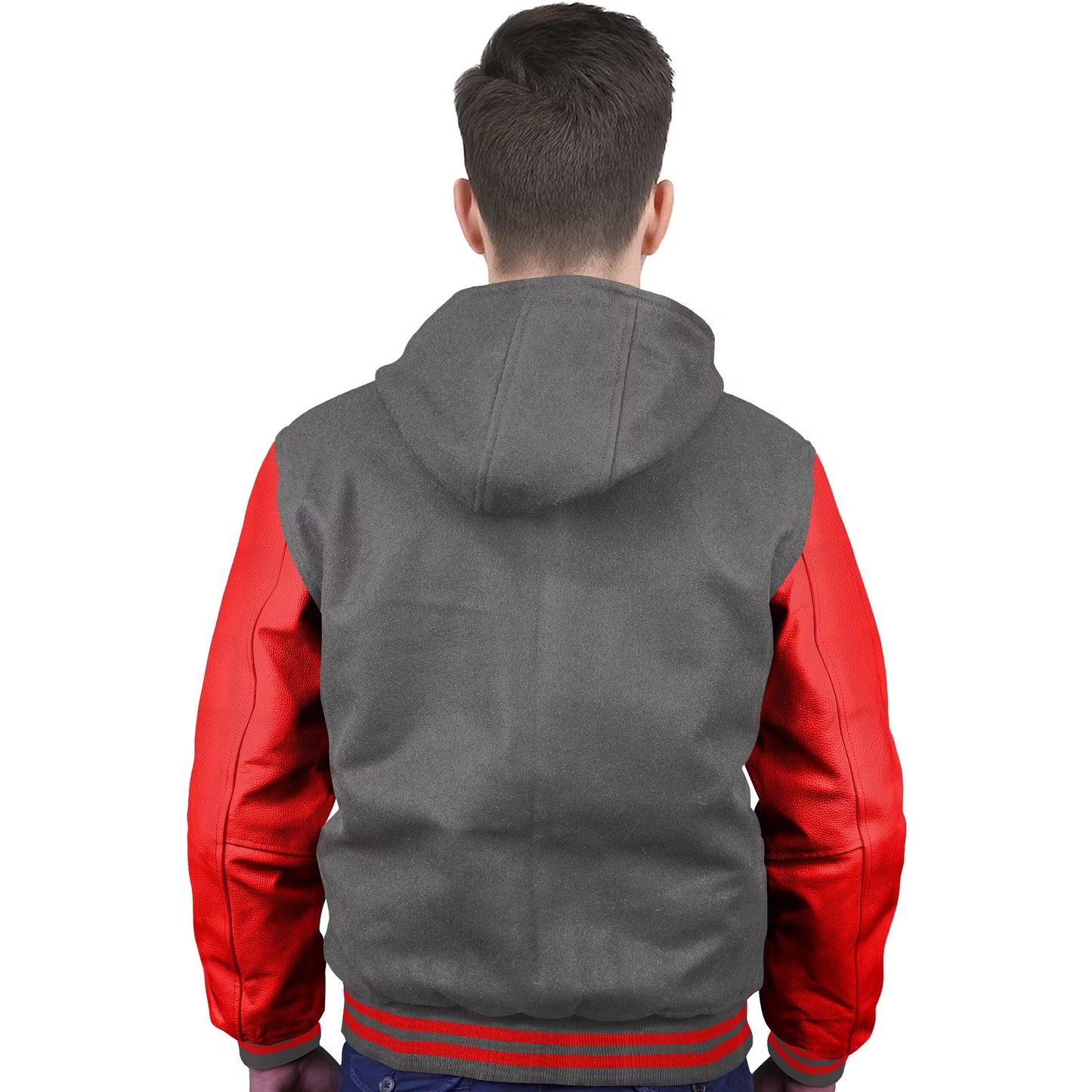 Red-Leather Sleeves & Wool Body (Hoodie)