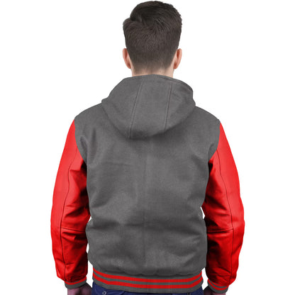Red-Leather Sleeves & Wool Body (Hoodie)
