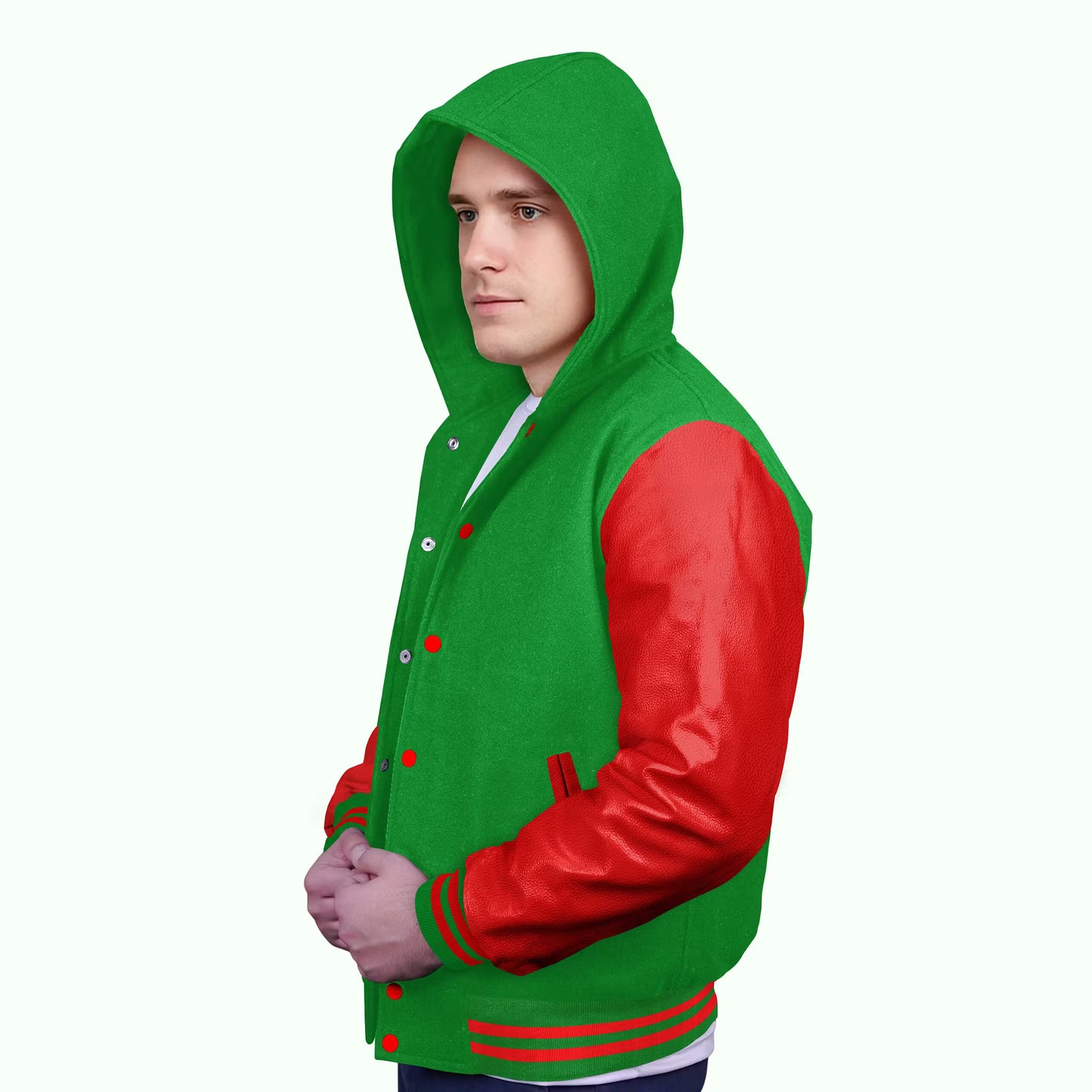 Red-Leather Sleeves & Wool Body (Hoodie)