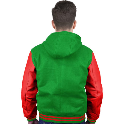 Red-Leather Sleeves & Wool Body (Hoodie)