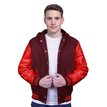 Red-Leather Sleeves & Wool Body (Hoodie)