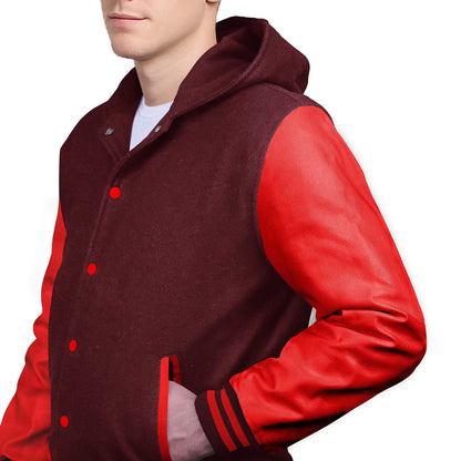 Red-Leather Sleeves & Wool Body (Hoodie)
