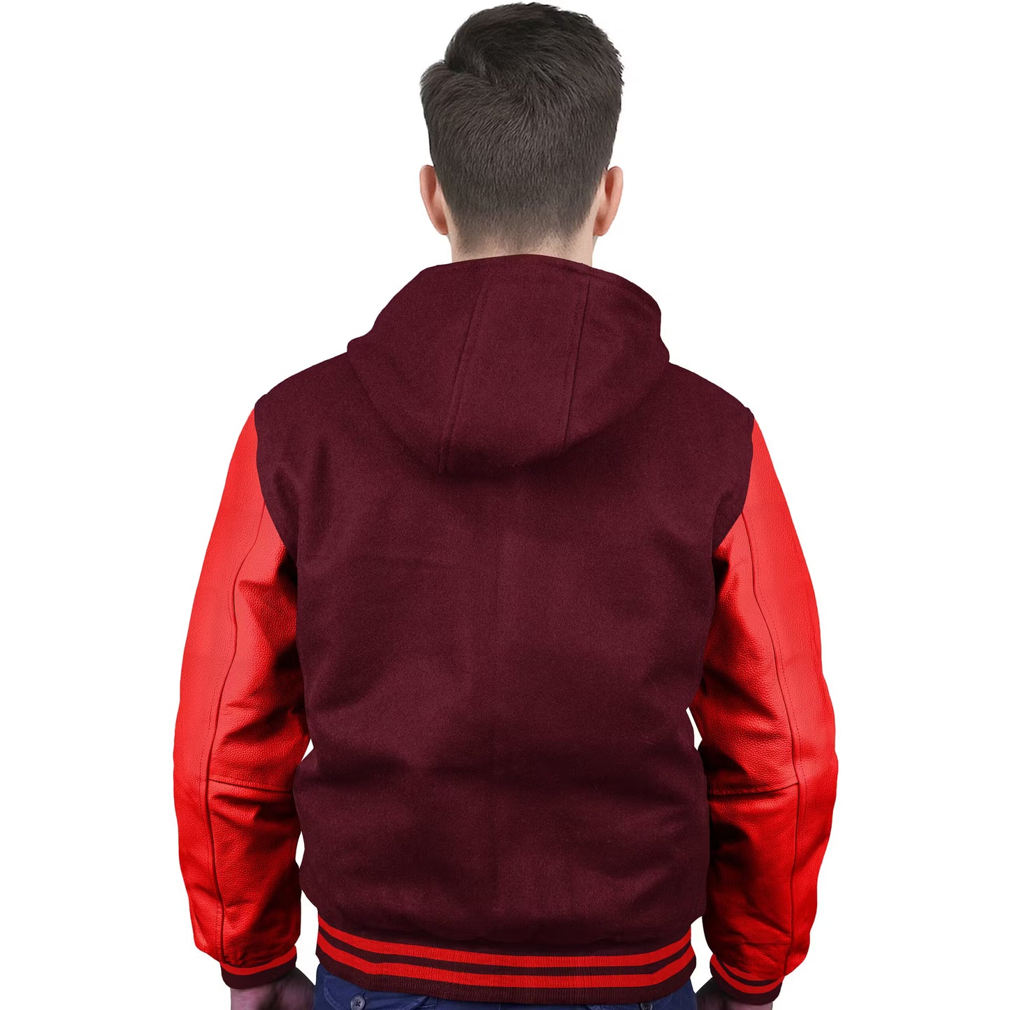 Red-Leather Sleeves & Wool Body (Hoodie)