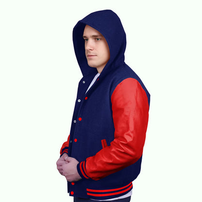 Red-Leather Sleeves & Wool Body (Hoodie)