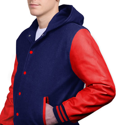 Red-Leather Sleeves & Wool Body (Hoodie)