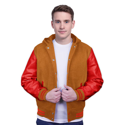 Red-Leather Sleeves & Wool Body (Hoodie)