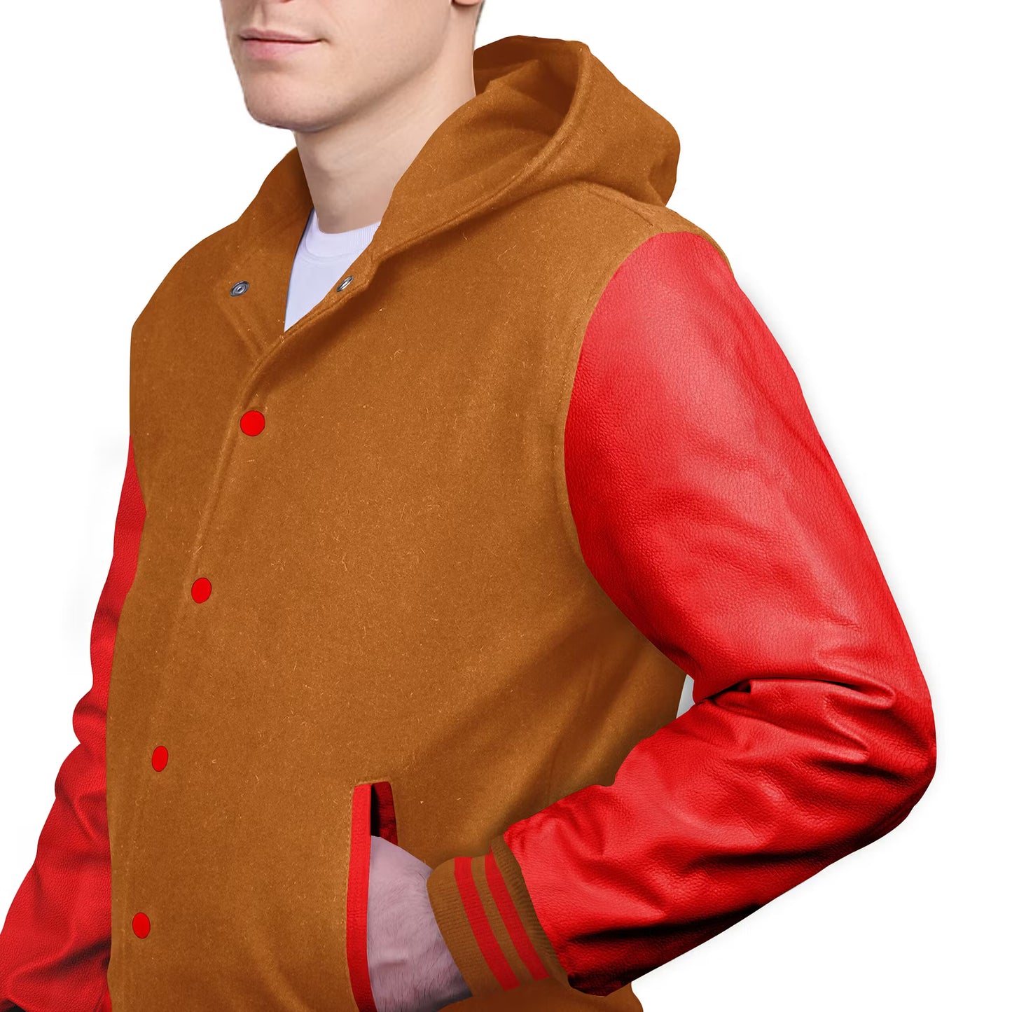 Red-Leather Sleeves & Wool Body (Hoodie)